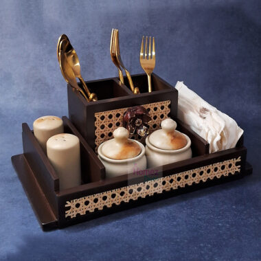 Multipurpose Use Wooden Cane Design Dining Organizer