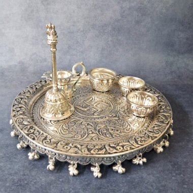 German Silver Hand Engraved Antique Finish Puja Thali