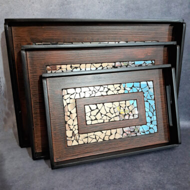 Designer Inlay Mirror Simple Modern Design Trays Set Of 3