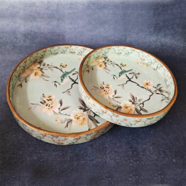 Enamel Wooden Tray Set - Green Base