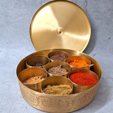 Handmade Full Floral Embossed Pure Brass Masala / Spice Box