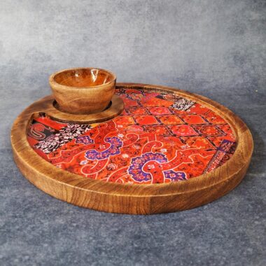 Handcrafted Premium Wooden Platter with Dip for Serving