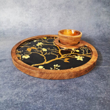 Handcrafted Premium Wooden Platter with Dip for Serving