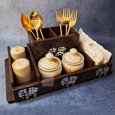 Multipurpose Use Wooden Elephant Mirror Design Dining Organizer