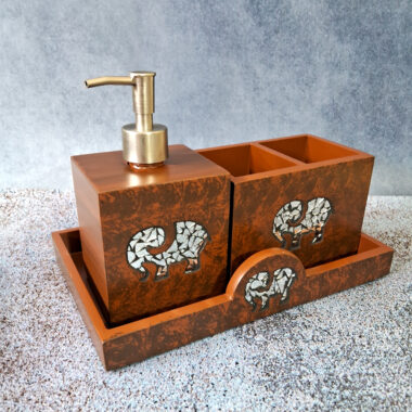 Designer Elephant Inlay Mirror Wooden Bathroom Accessories