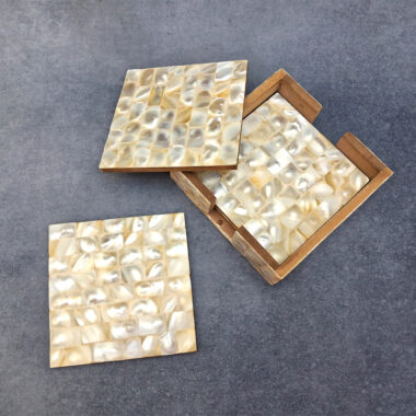 Mother of Pearl Wooden Base Tea Coasters Set of 4